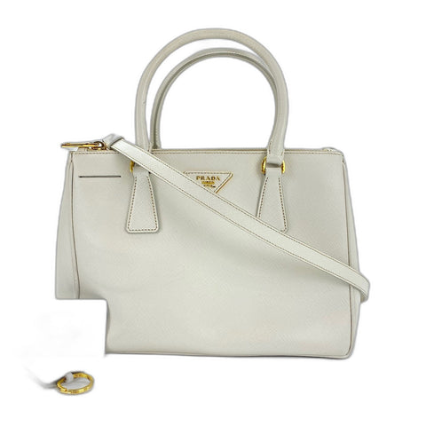 PRADA Galleria Medium 2WAY Handbag leather white WS32617