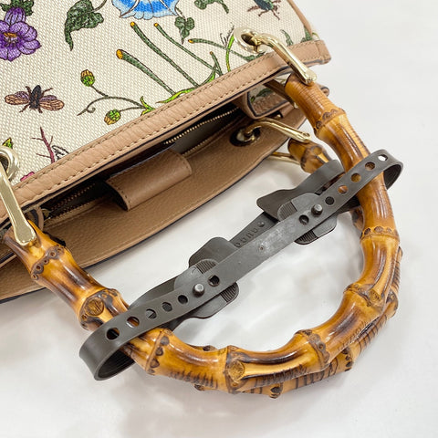 GUCCI Canvas Bamboo Floral 2-Way Handbag canvas multicolor WS32639