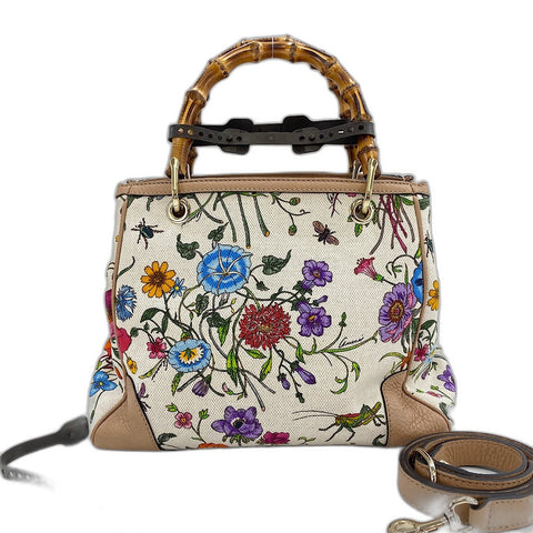 GUCCI Canvas Bamboo Floral 2-Way Handbag canvas multicolor WS32639