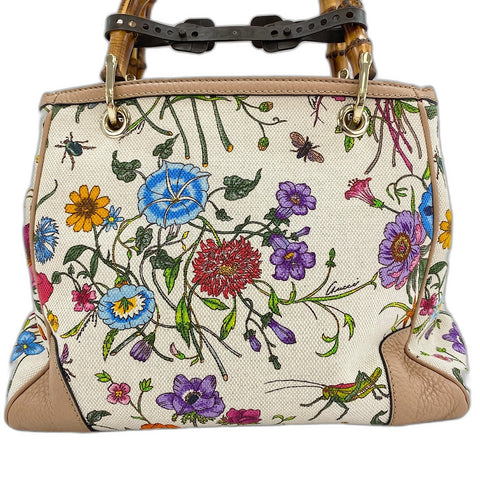 GUCCI Canvas Bamboo Floral 2-Way Handbag canvas multicolor WS32639