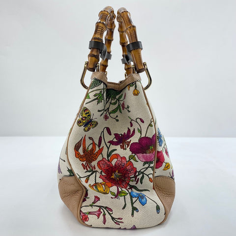 GUCCI Canvas Bamboo Floral 2-Way Handbag canvas multicolor WS32639