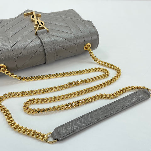 YVES SAINT LAURENT Envelope Small Shoulder Bag leather gray WS32656