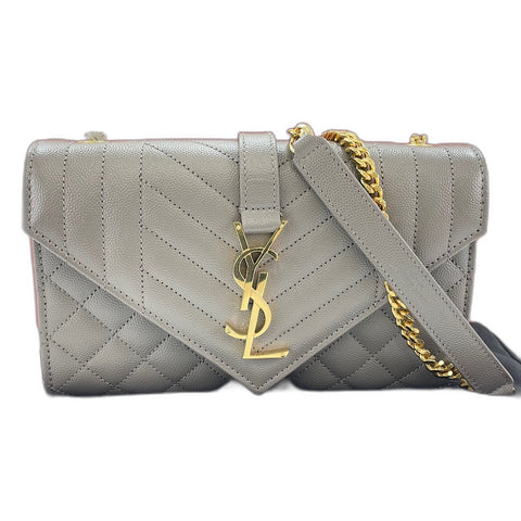 YVES SAINT LAURENT Envelope Small Shoulder Bag leather gray WS32656