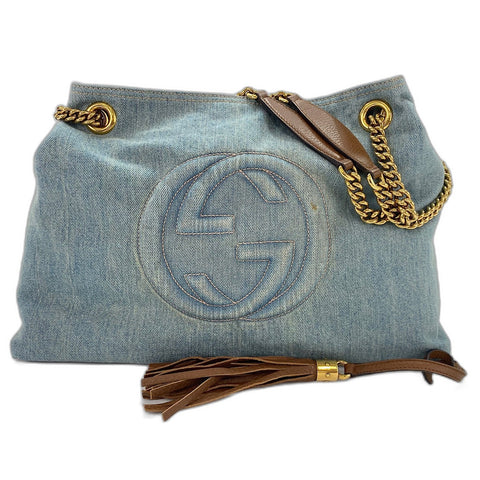 GUCCI Soho Shoulder Bag denim blue WS32679