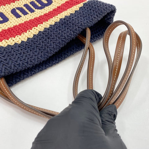 Miu Miu Raffia Cotton Raffia Effect Woven Embroidery Tote Bag multicolor WS32695