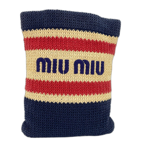 Miu Miu Raffia Cotton Raffia Effect Woven Embroidery Tote Bag multicolor WS32695