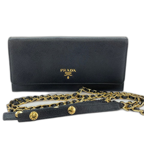 PRADA Wallet-on Chain 2WAY Shoulder Bag leather black WS32697