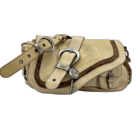Christian Dior Gaucho Shoulder Bag leather beige WS32748