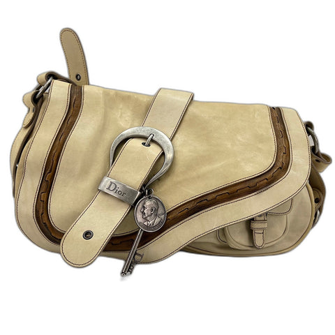 Christian Dior Gaucho Shoulder Bag leather beige WS32748