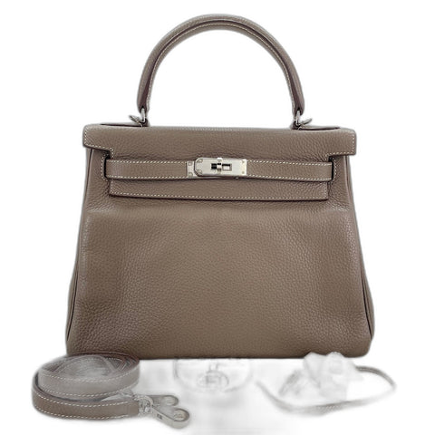 HERMES Kelly 28 Handbag Brown WS32774