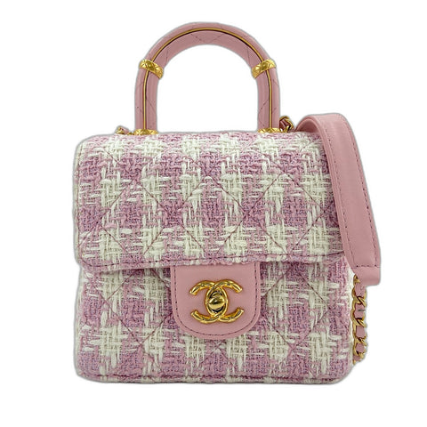 CHANEL Matelasse Shoulder Bag tweed pink WS32776