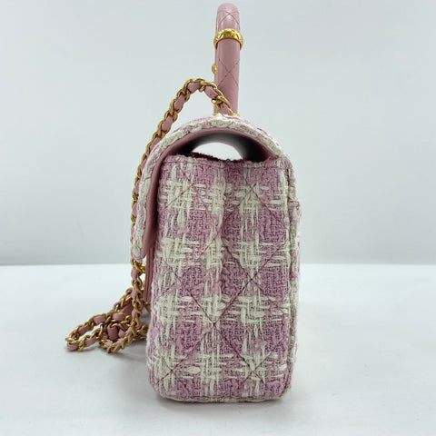 CHANEL Matelasse Shoulder Bag tweed pink WS32776
