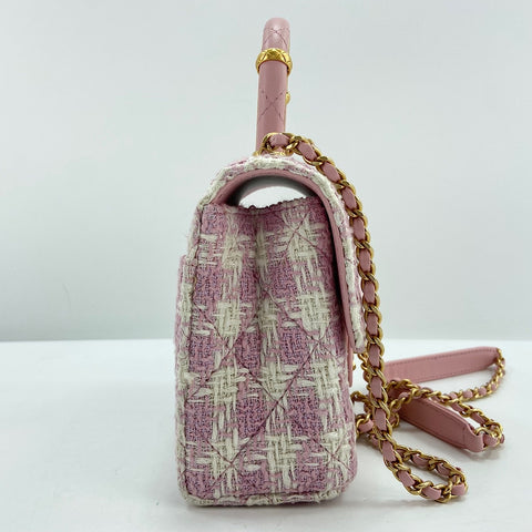 CHANEL Matelasse Shoulder Bag tweed pink WS32776