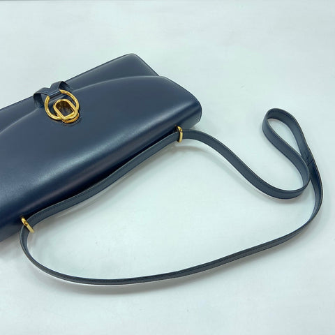 HERMES Ring Do Shoulder Bag Box scarf Navy WS32780