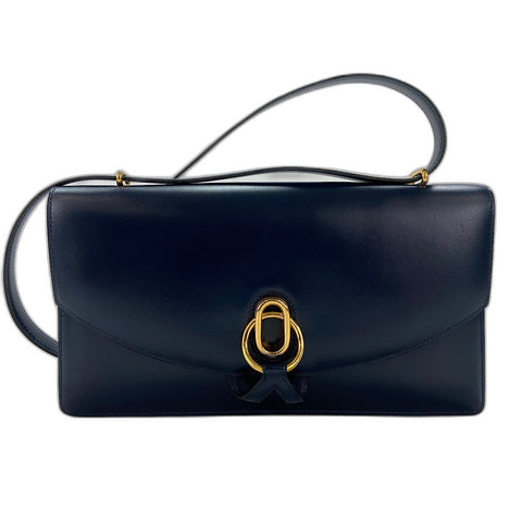 HERMES Ring Do Shoulder Bag Box scarf Navy WS32780