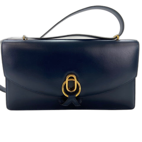 HERMES Ring Do Shoulder Bag Box scarf Navy WS32780