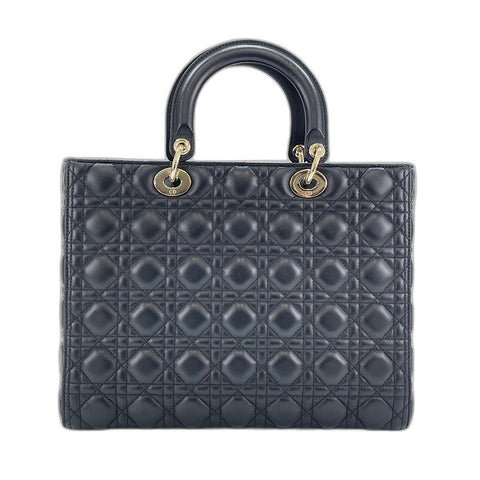 Christian Dior Lady Christian Dior Large Cannage 2WAY Handbag leather black WS32839