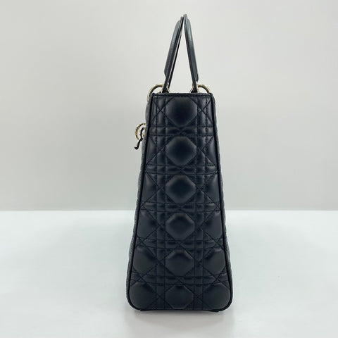 Christian Dior Lady Christian Dior Large Cannage 2WAY Handbag leather black WS32839