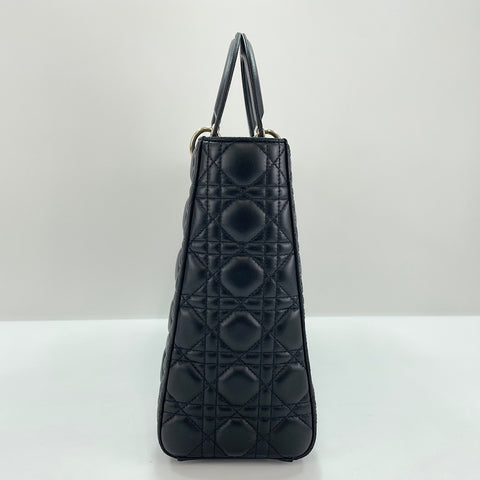 Christian Dior Lady Christian Dior Large Cannage 2WAY Handbag leather black WS32839