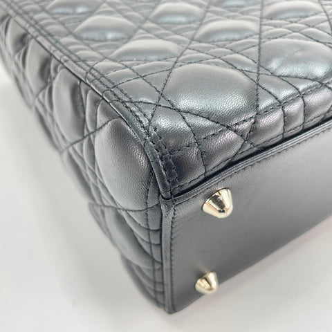 Christian Dior Lady Christian Dior Large Cannage 2WAY Handbag leather black WS32839