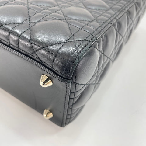 Christian Dior Lady Christian Dior Large Cannage 2WAY Handbag leather black WS32839
