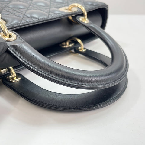 Christian Dior Lady Christian Dior Large Cannage 2WAY Handbag leather black WS32839