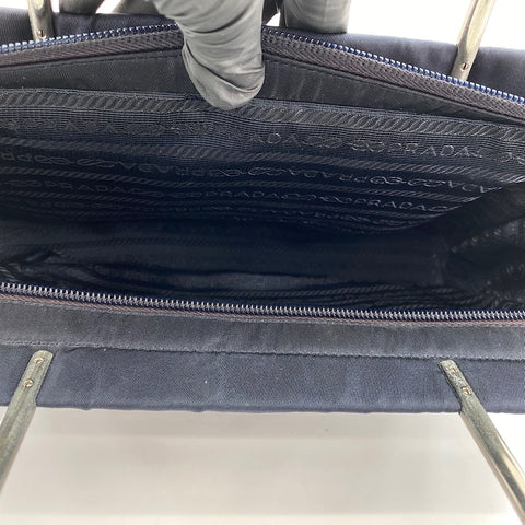 PRADA Metal handle, triangular plate Handbag Nylon Navy WS32867