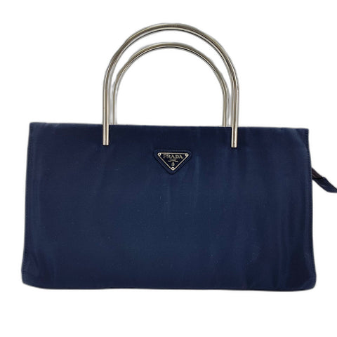 PRADA Metal handle, triangular plate Handbag Nylon Navy WS32867