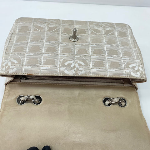 CHANEL New Travel Line 25 Shoulder Bag canvas beige WS32870