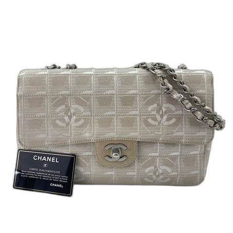 CHANEL New Travel Line 25 Shoulder Bag canvas beige WS32870