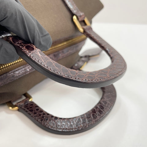PRADA Logo jacquard crocodile embossed Handbag Brown WS32871