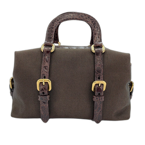 PRADA Logo jacquard crocodile embossed Handbag Brown WS32871