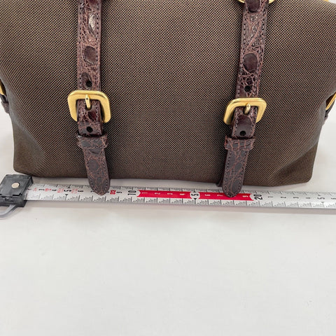 PRADA Logo jacquard crocodile embossed Handbag Brown WS32871