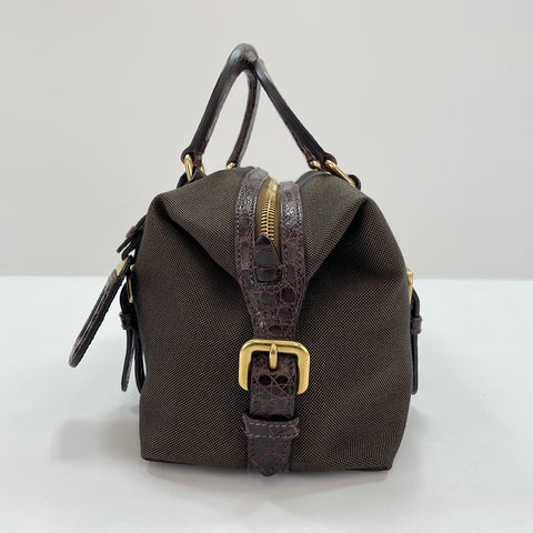 PRADA Logo jacquard crocodile embossed Handbag Brown WS32871