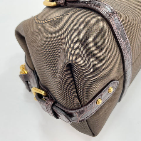 PRADA Logo jacquard crocodile embossed Handbag Brown WS32871