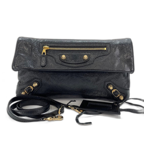 BALENCIAGA Giant Embroidery 2WAY Clutch bag leather black WS32885
