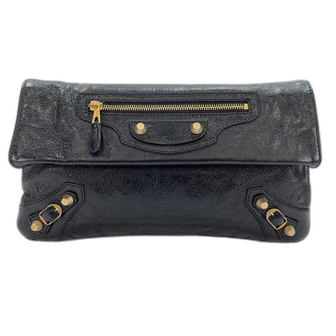 BALENCIAGA Giant Embroidery 2WAY Clutch bag leather black WS32885