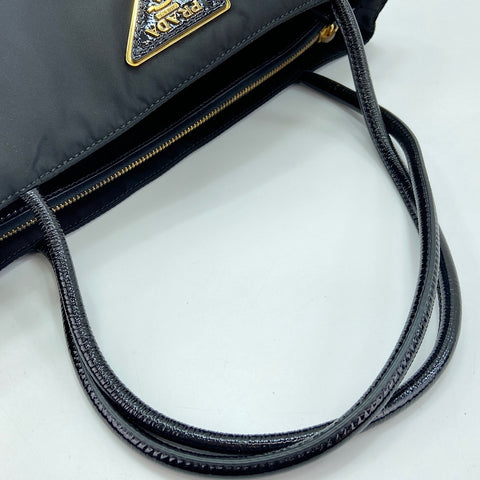 PRADA Triangular plate Tote Bag Nylon black WS32893