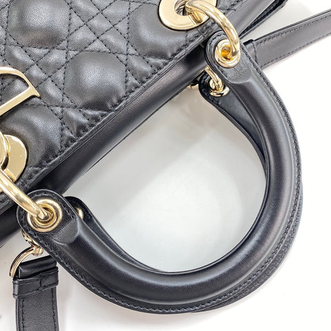 Christian Dior Lady Christian Dior Large 2WAY Handbag leather black WS32898