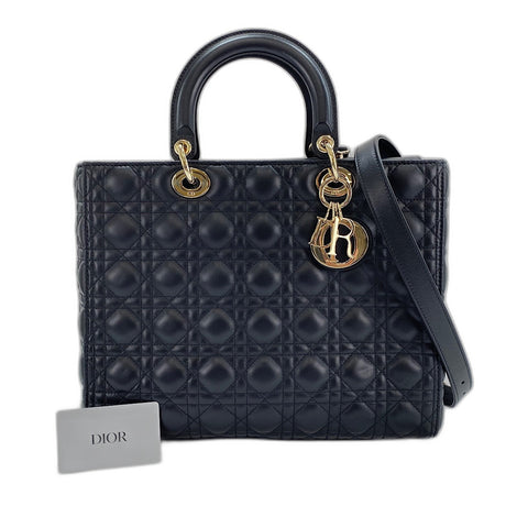 Christian Dior Lady Christian Dior Large 2WAY Handbag leather black WS32898