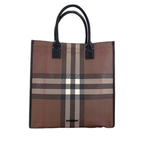 BURBERRY Slim Vertical Denim Tote Tote Bag PVC Brown WS32915