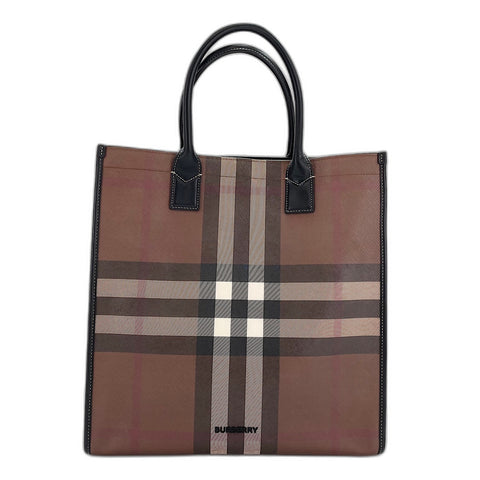 BURBERRY Slim Vertical Denim Tote Tote Bag PVC Brown WS32915