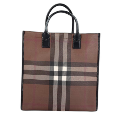 BURBERRY Slim Vertical Denim Tote Tote Bag PVC Brown WS32915