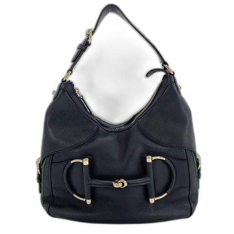 GUCCI Horsebit Shoulder Bag leather black WS32923
