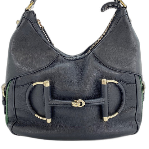 GUCCI Horsebit Shoulder Bag leather black WS32923
