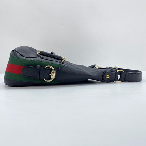 GUCCI Horsebit Shoulder Bag leather black WS32923