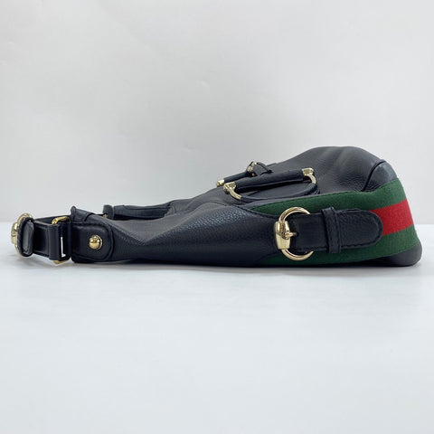 GUCCI Horsebit Shoulder Bag leather black WS32923