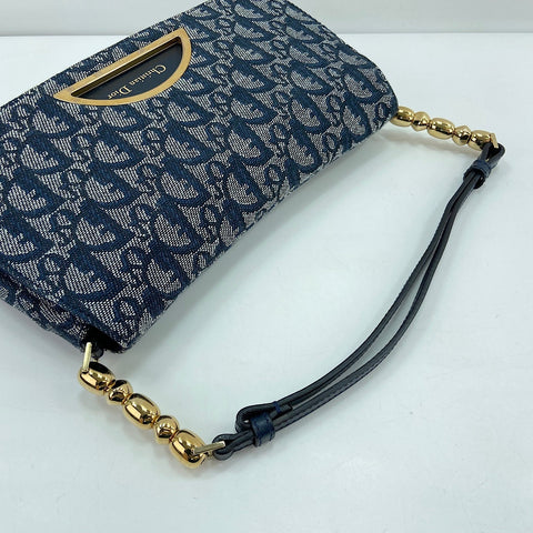 Christian Dior Maris Pearl Trotter Shoulder Bag canvas Navy WS32934
