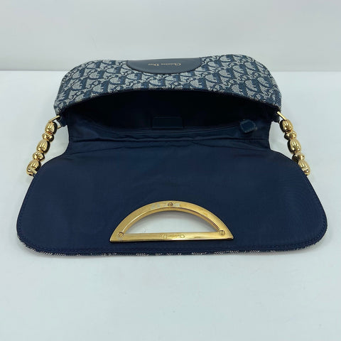 Christian Dior Maris Pearl Trotter Shoulder Bag canvas Navy WS32934
