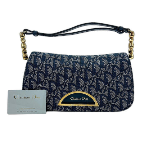 Christian Dior Maris Pearl Trotter Shoulder Bag canvas Navy WS32934